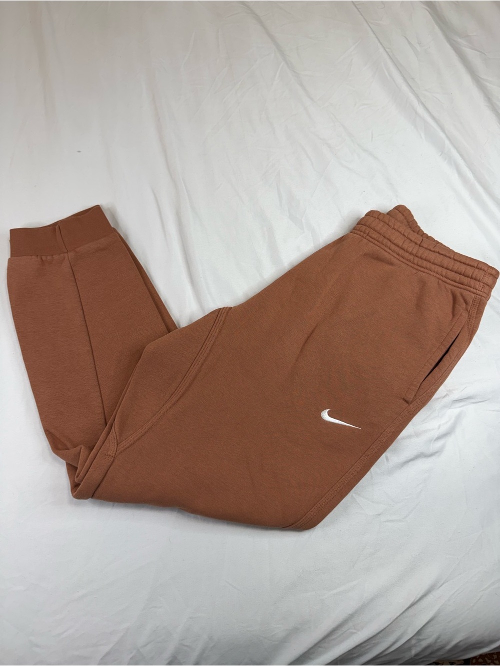 Nike Sweatpants Womens L Brown Fleece Joggers Embroidered Logo Athletic